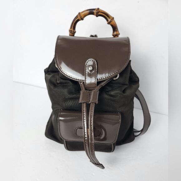 Gucci Bamboo Backpack Nylon Enamel Brown Made In Italy 8x8 main image 15